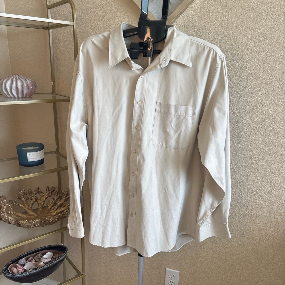 Cambridge Classics XL‎ Beige Button Up Dress Shirt Long Sleeve Pocket